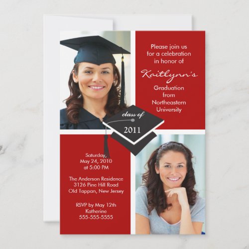 Red  White Photo Graduation Invitation
