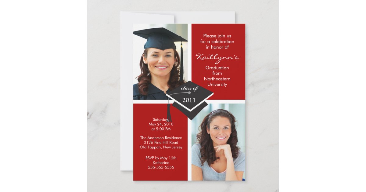 Red & White Photo Graduation Invitation | Zazzle