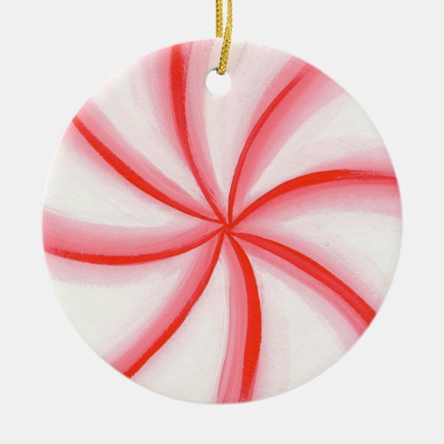 Red White Pink Candy Mint Swirl Ornament (Front)