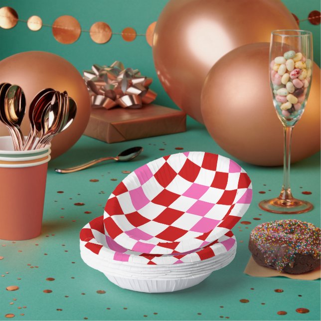 Red White Pink Checkered Pattern Design  Paper Bowls (Multi)