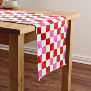 Red White Pink Checkered Pattern Design  Short Table Runner