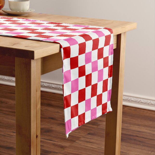 Red White Pink Checkered Pattern Design  Short Table Runner (In Situ)