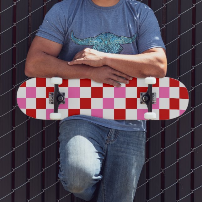 Red White Pink Checkered Pattern Design  Skateboard (Outdoor 3)