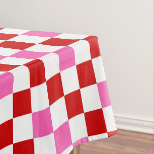 Red White Pink Checkered Pattern Design  Tablecloth