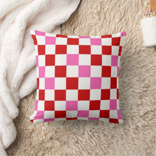 Red White Pink Checkered Pattern Design Throw Pillow