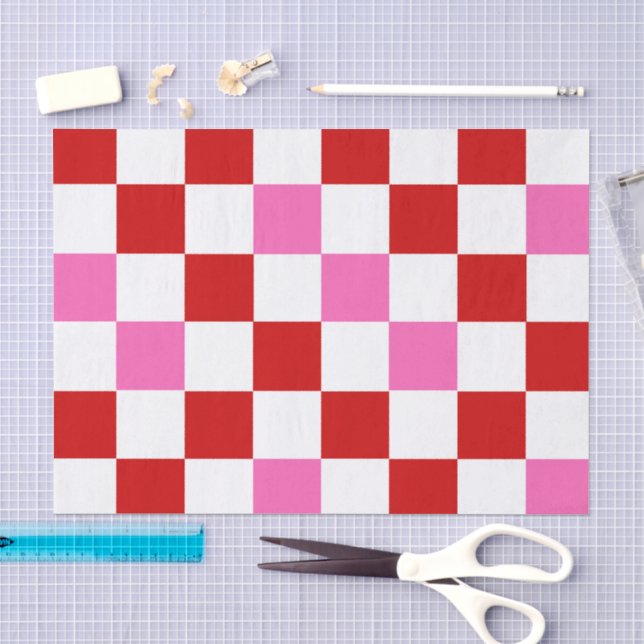 Red White Pink Checkered Pattern Design  Tissue Paper (Craft)