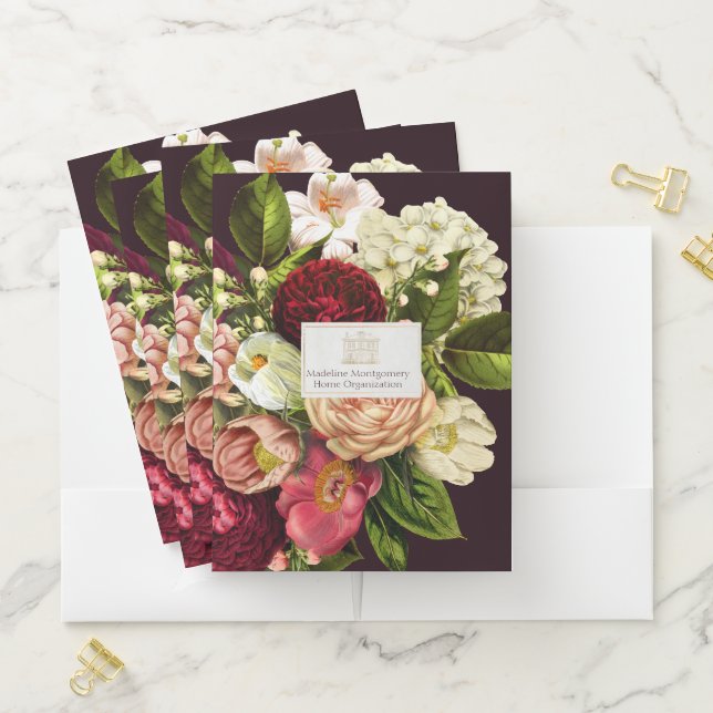Red White Pink Floral Personalized Pocket Folder (In Situ)