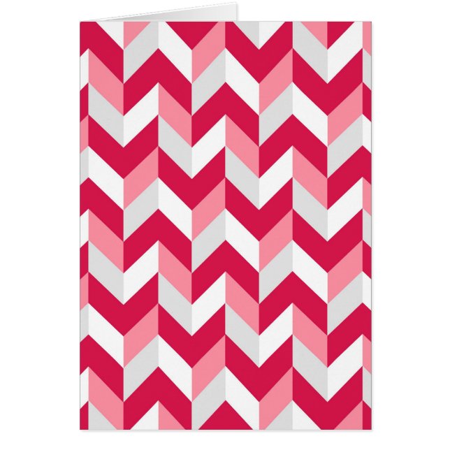 Red White Pink Herringbone Chevron Zigzag Pattern Cards (Front)