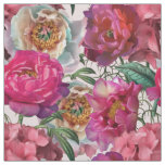 Red White Pink Peonies &amp; Hydrangea Flowers Fabric