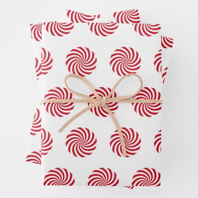 Red & White Pinwheel Christmas Wrapping Paper Sheets (In situ)