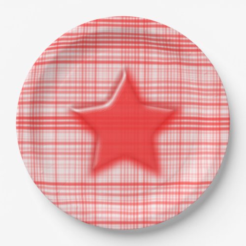  Red White Plaid 4th of July Star Paper Plate