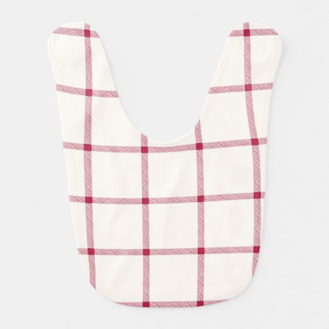 Red White Plaid Baby Boy Girl Cute Checked Baby Bib (Front)