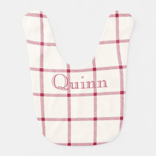 Red White Plaid Baby Boy Girl Name Checked Cute Bib