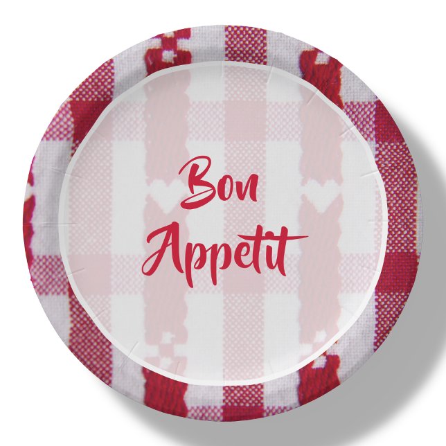 Red & White Plaid Bon Appetit Paper Plates (Creator Uploaded)