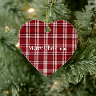 Red White Plaid Ceramic Ornament
