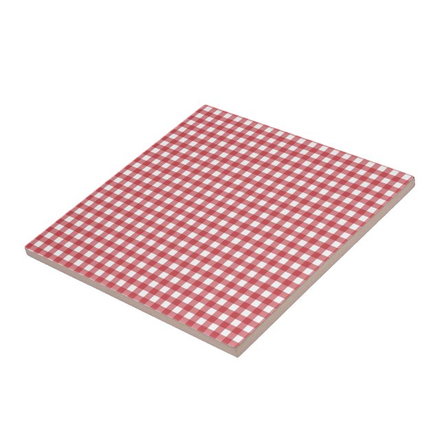 Red White Plaid Check Ceramic Tile Vintage Design (Side)