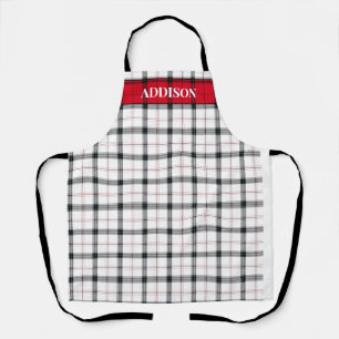 Red White Plaid Christmas monogram Personalized Apron