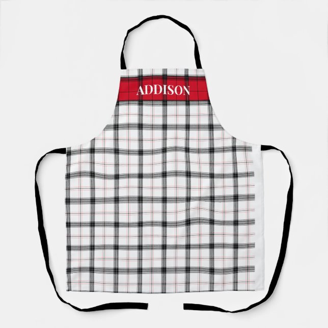 Red White Plaid Christmas monogram Personalized Apron (Front)