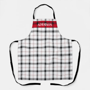 Red White Plaid Christmas monogram Personalized Apron