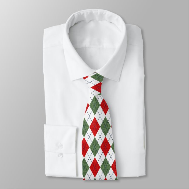 Red & White Plaid Christmas Sweater Pattern Neck Tie (Tied)