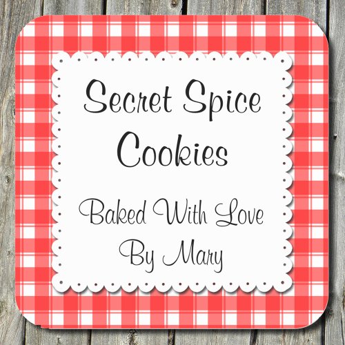 Red White Plaid Doily Custom Baking Square Sticker