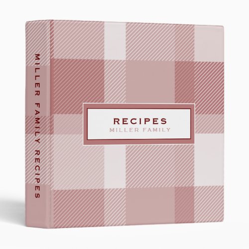 Red  White Plaid Family Recipe Cookbook 3 Ring Binder