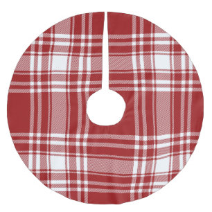 Red White Plaid Holiday Festive Christmas Brushed Polyester Tree Skirt