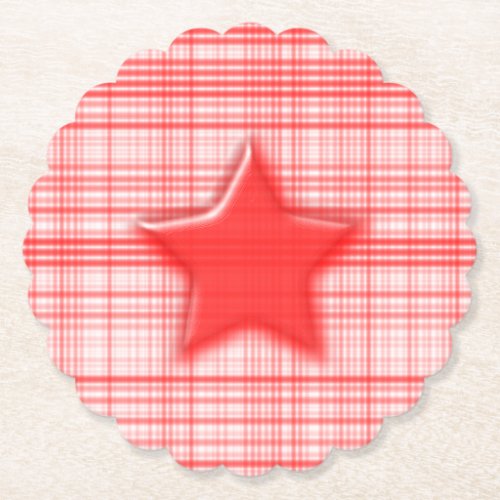  Red White Plaid July 4 Star Paper Coaster