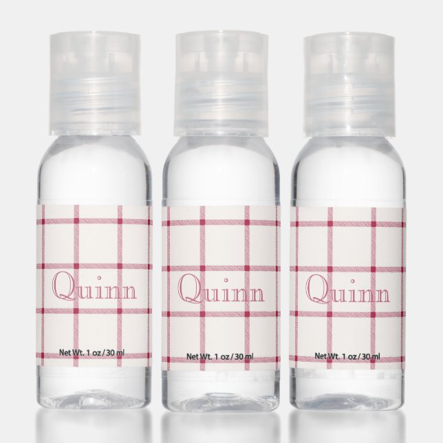Red White Plaid Name Checked Cute Hand Sanitizer (Set)