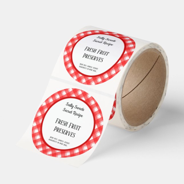 Red White Plaid Retro Custom Canning Baking Classic Round Sticker (Roll)
