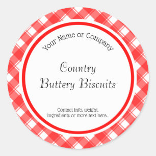 Red White Plaid Retro Editable Baking Classic Round Sticker
