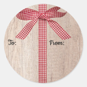 Red & White Plaid Ribbon Bow Christmas Gift Label