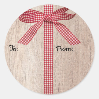 Red & White Plaid Ribbon Bow Christmas Gift Label