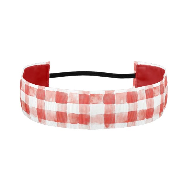 Red White Plaid Stripes Birthday Athletic Headband (Front)