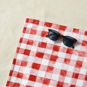 Red White Plaid Stripes Birthday Beach Towel