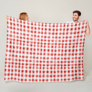 Red White Plaid Stripes Birthday Fleece Blanket