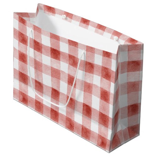 Red White Plaid Stripes Birthday Large Gift Bag