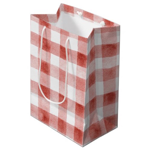 Red White Plaid Stripes Birthday Medium Gift Bag