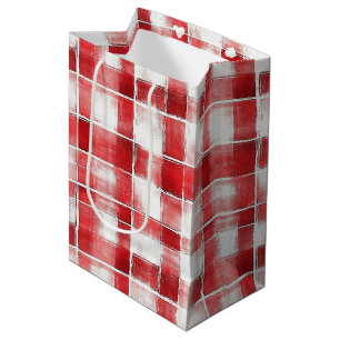 Red White Plaid Stripes Birthday Medium Gift Bag