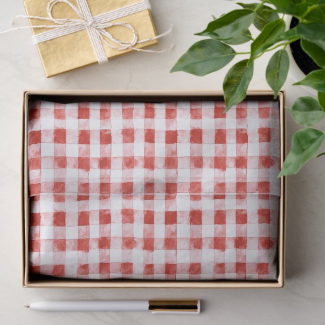 Red White Plaid Stripes Birthday Tissue Paper (Gift)