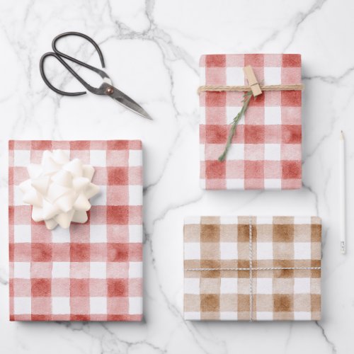 Red White Plaid Stripes Birthday Wrapping Paper Sheets