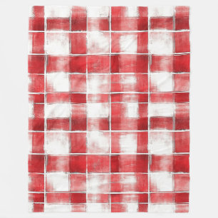 Red White Plaid Stripes Fleece Blanket
