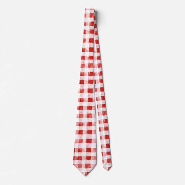 Red White Plaid Stripes  Neck Tie (Front)