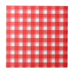 Red White Plaid Stripes Pattern Tile