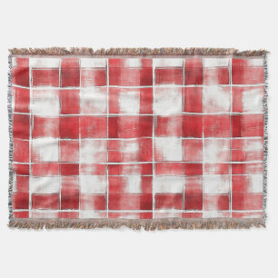 Red White Plaid Stripes Throw Blanket