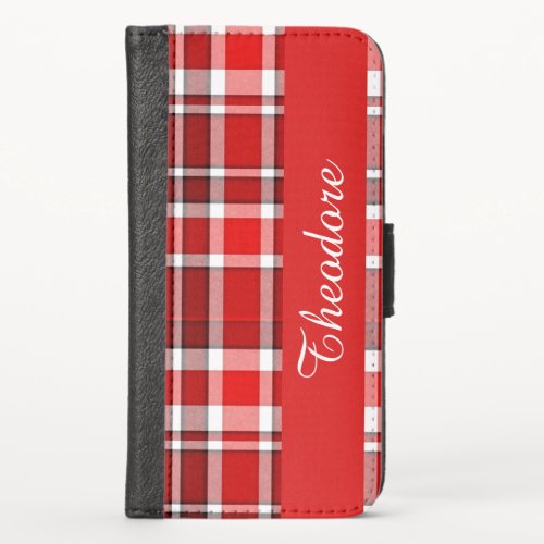 Red White Plaid Tartan  Add Your Name iPhone X Wallet Case