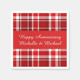 Red White Plaid Tartan   Add Your Name Napkins