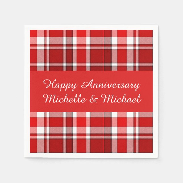 Red White Plaid Tartan | Add Your Name Napkins (Front)