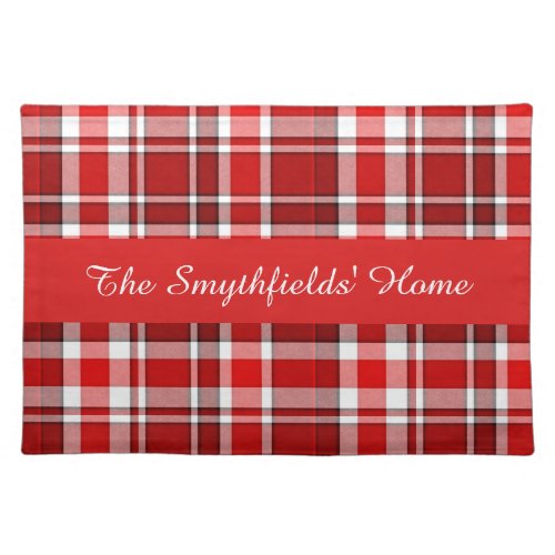 Red White Plaid Tartan  Add Your Name Placemat