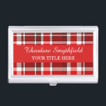 Red White Plaid Tartan Business Card Case<br><div class="desc">This red and white plaid business card holder has a repeating checked / tartan pattern that's lightly textured. It's a bright,  stylish,  classy plaid pattern that will make your card holder stand out. Easily add your name and title using the templates.</div>